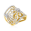2.00 ct. t.w. Baguette and Round Diamond Openwork Flower Ring in 18kt Gold Over Sterling