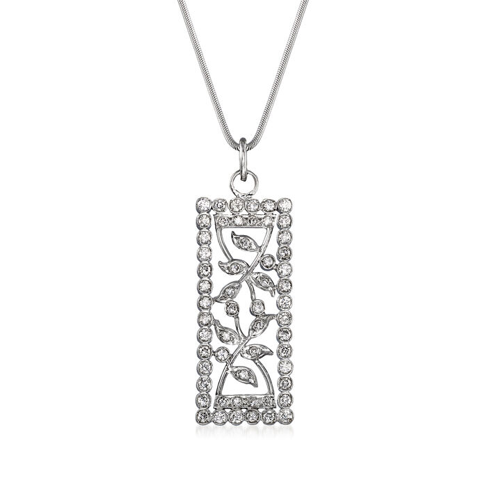 C. 1980 Vintage 1.05 ct. t.w. Diamond Open-Space Leaf Pendant Necklace in 18kt White Gold