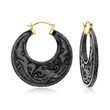 Carved Black Jade Phoenix Hoop Earrings in 14kt Yellow Gold