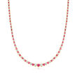 9.00 ct. t.w. Ruby and 1.50 ct. t.w. Diamond Tennis Necklace in 18kt Gold Over Sterling