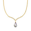 C. 1980 Vintage 17x11mm Black Cultured Pearl and .40 ct. t.w. Diamond Drop Necklace in 14kt Yellow Gold