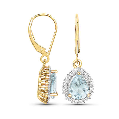 2.50 ct. t.w. Aquamarine and .44 ct. t.w. Diamond Earrings in 14kt Yellow Gold