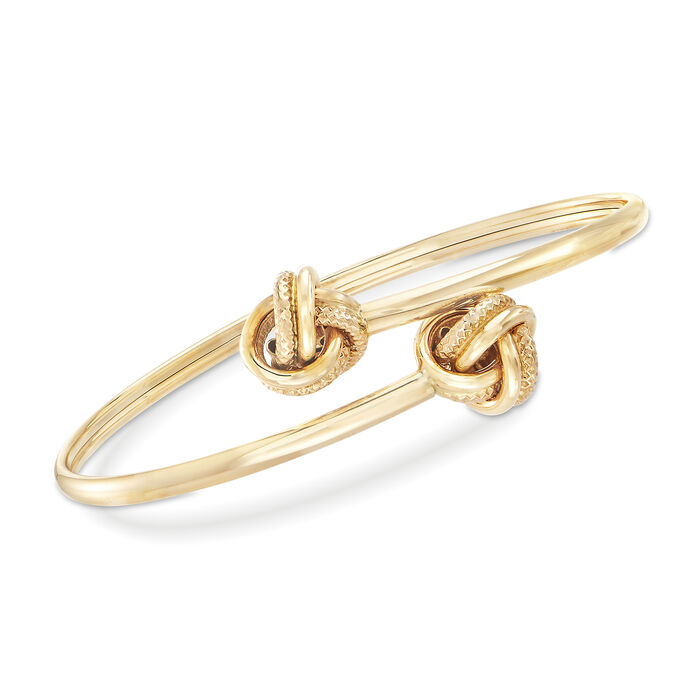 Love Knot Bypass Bangle Bracelet in 14kt Yellow Gold. 7.5