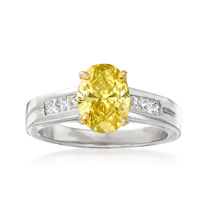 C. 2000 Vintage 1.99 Carat Certified Yellow Diamond and .50 ct. t.w. White Diamond Engagement Ring in Platinum and 14kt Yellow Gold