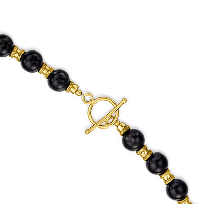 9mm Onyx Bead Necklace in 18kt Gold Over Sterling
