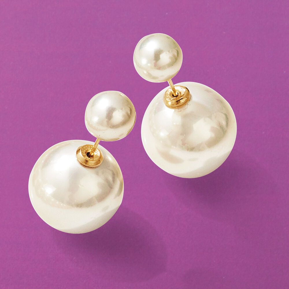 8 16mm Shell Pearl Front Back Earrings In 14kt Yellow Gold Ross Simons