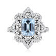 1.50 Carat Aquamarine Ring with .92 ct. t.w. Diamonds in 14kt White Gold