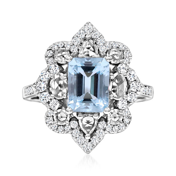 1.50 Carat Aquamarine Ring with .92 ct. t.w. Diamonds in 14kt White Gold