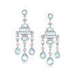 C. 1990 Vintage 7.30 ct. t.w. Aquamarine and .60 ct. t.w. Diamond Chandelier Earrings in 18kt White Gold