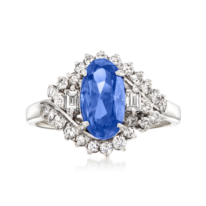 C. 1985 Vintage 2.08 Carat Sapphire and .60 ct. t.w. Diamond Cocktail Ring in Platinum