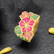 Italian Multicolored Enamel Flower Ring in 14kt Yellow Gold