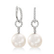 10-11mm Cultured South Sea Pearl and .29 ct. t.w. Diamond Hoop Drop Earrings in 18kt White Gold