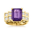 C. 1980 Vintage 4.00 Carat Amethyst and .50 ct. t.w. Diamond Cocktail Ring in 18kt Yellow Gold