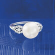 10-10.5mm Cultured Pearl Ring with .25 ct. t.w. Diamonds in 14kt White Gold