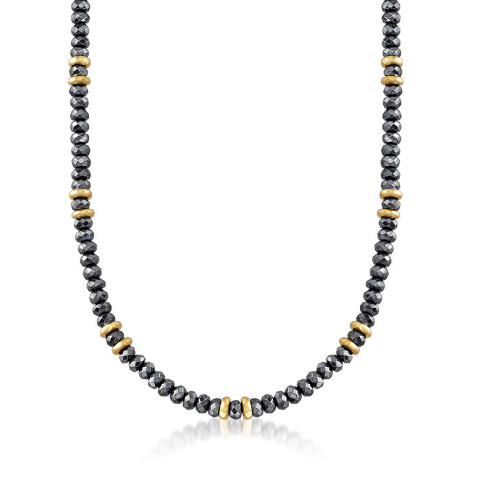 Italian Hematite Beaded Necklace in 18kt Yellow Gold Over Sterling Silver