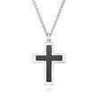 Men's Onyx Cross Pendant Necklace in Sterling Silver and Stainless Steel