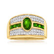 1.20 ct. t.w. Chrome Diopside and .50 ct. t.w. White Zircon Ring in 18kt Gold Over Sterling