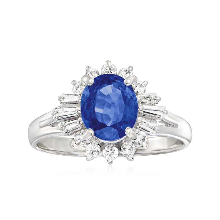 C. 2000 Vintage 1.74 Carat Sapphire Ring with .38 ct. t.w. Diamonds in Platinum
