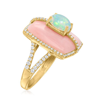 Pink and White Opal Ring with .59 ct. t.w. Diamonds in 14kt Yellow Gold