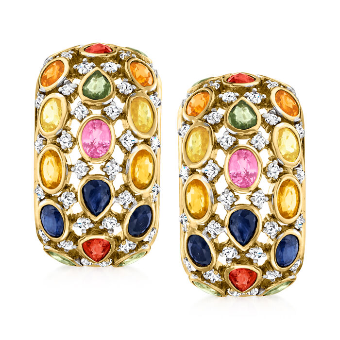 7.40 ct. t.w. Multicolored Sapphire and 1.10 ct. t.w. White Zircon Earrings in 18kt Gold Over Sterling