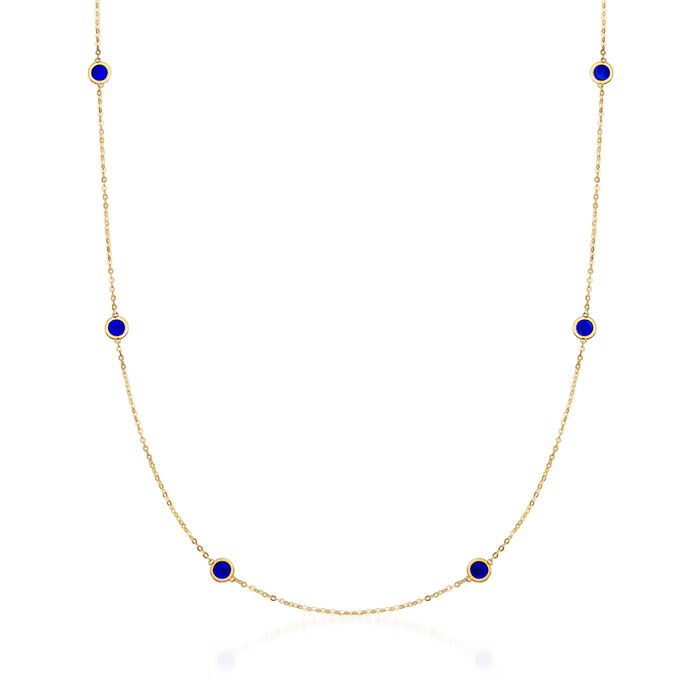 Italian Blue Enamel Station Necklace in 14kt Yellow Gold