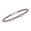 ALOR &quot;Shades of Alor&quot; Gray Stainless Steel Cable Station Bracelet with Diamond Accents and 18kt Yellow and White Gold