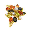 C. 1970 Vintage 8.15 ct. t.w. Multi-Gemstone and .95 ct. t.w. Diamond Cluster Ring in 18kt Yellow Gold