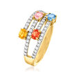 .90 ct. t.w. Multicolored Sapphire and .50 ct. t.w. White Zircon Multi-Row Ring in 18kt Gold Over Sterling Silver