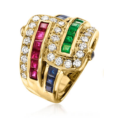 C. 1980 Vintage 2.03 ct. t.w. Multi-Gemstone and .82 ct. t.w. Diamond Ring in 18kt Yellow Gold