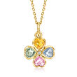C. 1990 Vintage 1.00 ct. t.w. Multicolored Sapphire Flower Pendant Necklace with Diamond Accent in 18kt Yellow Gold