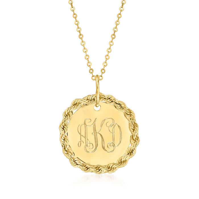Italian 14kt Yellow Gold Personalized Roped-Circle Pendant Necklace