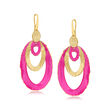 Italian Pink Enamel and 18kt Gold Over Sterling Multi-Oval Drop Earrings