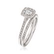 .86 ct. t.w. Diamond Bridal Set: Square Halo Engagement and Wedding Rings in 14kt White Gold