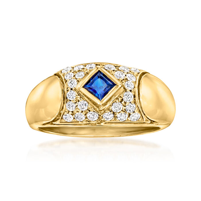 C. 1980 Vintage .25 Carat Sapphire and .35 ct. t.w. Diamond Ring in 14kt Yellow Gold
