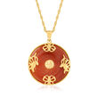 Red Jade &quot;Good Fortune&quot; Butterfly Pendant Necklace in 18kt Gold Over Sterling