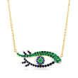 .60 ct. t.w. Sapphire and .40 ct. t.w. Tsavorite Evil Eye Necklace in 14kt Yellow Gold