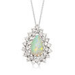 C. 1970 Vintage Opal and 1.85 ct. t.w. Diamond Pendant Necklace in 14kt White Gold