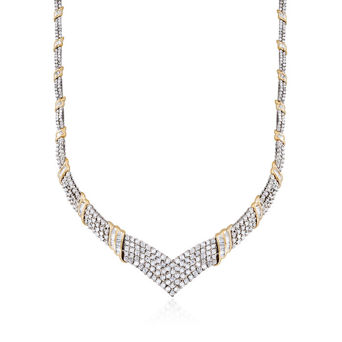 C. 1980 Vintage 9.25 ct. t.w. Diamond V-Shape Necklace in 14kt Two-Tone Gold