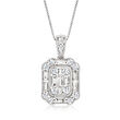 1.00 ct. t.w. Round and Baguette Diamond Cluster Pendant Necklace in 14kt White Gold