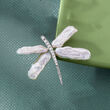 6x20mm Cultured Pearl and .20 ct. t.w. CZ Dragonfly Pin/Pendant in Sterling Silver