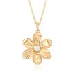 5.5-6mm Cultured Pearl and 18kt Yellow Gold Over Sterling Silver Flower Pendant Necklace