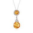 C. 2000 Vintage 15.74 ct. t.w. Citrine and .50 ct. t.w. Diamond Drop Pendant Necklace in 18kt White Gold