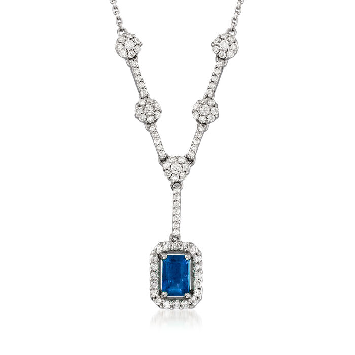.70 Carat Sapphire and .64 ct. t.w. Diamond Y-Necklace in 14kt White Gold