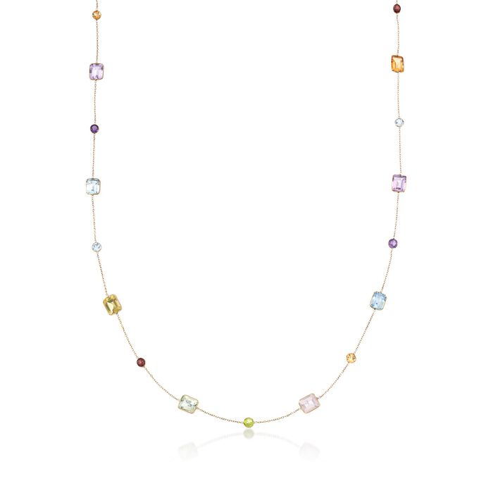 27.65 ct. t.w. Multi-Stone Station Necklace in 14kt Yellow Gold