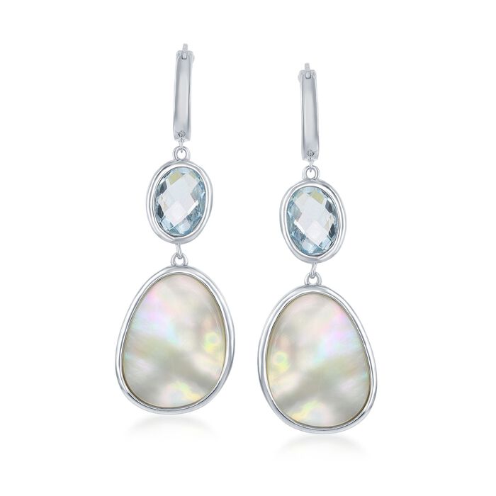 Mother-Of-Pearl and 4.50 ct. t.w. Blue Topaz Hoop Drop Earrings in Sterling Silver