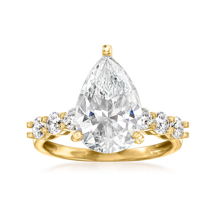 3.60 ct. t.w. Pear-Shaped and Round CZ Ring in 14kt Yellow Gold