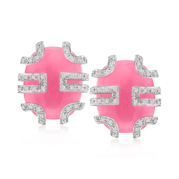 Pink Jade Earrings with .38 ct. t.w. Diamonds in 18kt White Gold