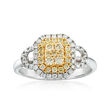 C. 2000 Vintage .65 ct. t.w. White and Yellow Diamond Cluster Ring in 14kt Two-Tone Gold