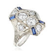 C. 1950 Vintage 1.28 ct. t.w. Diamond and .30 ct. t.w. Synthetic Sapphire Cocktail Ring in 18kt White Gold