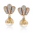 C. 1980 Vintage 13.5mm Mabe Pearl and .85 ct. t.w. Diamond Drop Earrings in 14kt Yellow Gold